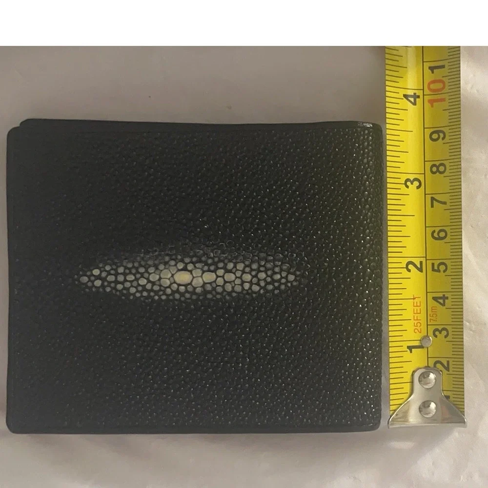 River Black Shagreen Bifold Wallet Genuine Leather ID Holder